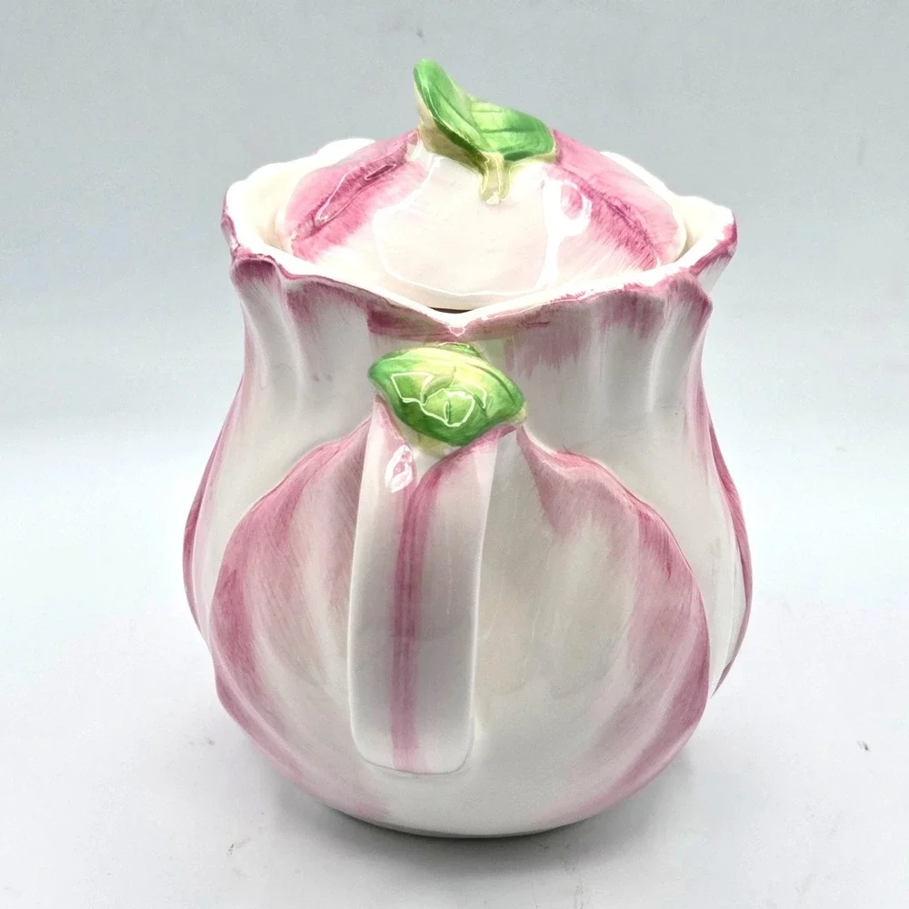 VINTAGE 1992 Pink Tulip Teapot The Bombay Company Spring‎ Blossoms COTTAGE Y2K